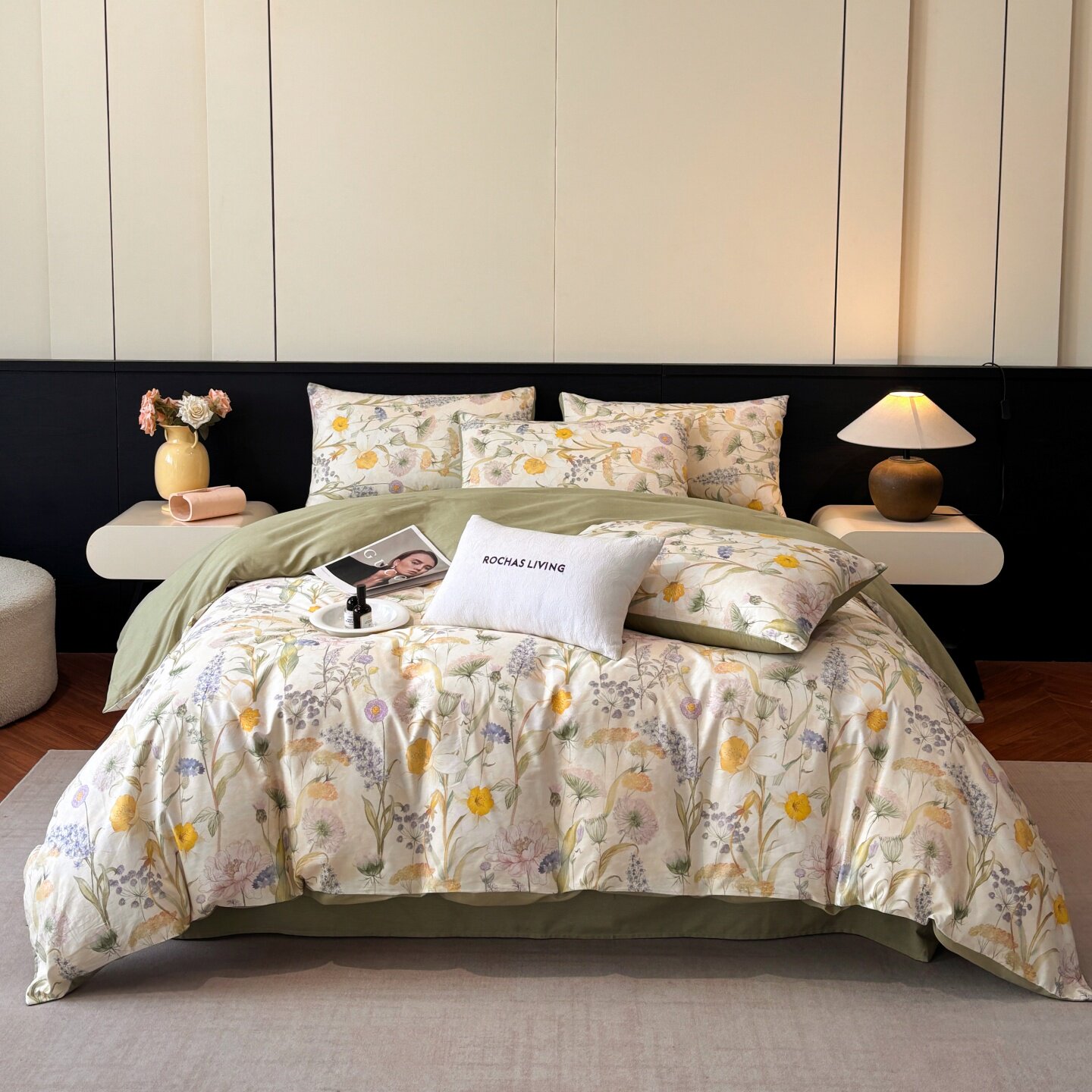 数码印花全棉四件套四季通用花卉图案床上用品简约田园风格高颜值