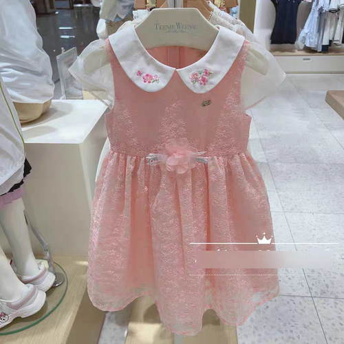 24夏季熊童装女童短袖连衣裙洋气可爱刺绣网纱公主裙TKOW232558K