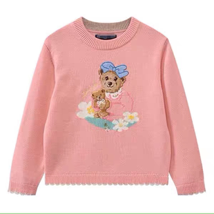 25春季小熊童装女童提花刺绣可爱百搭套头毛衣针织衫TKKW24OV53R