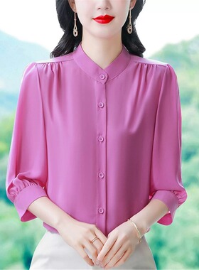 七分袖真丝衬衫女2026年夏季新款时尚减龄气质小衫桑蚕丝显瘦衬衣