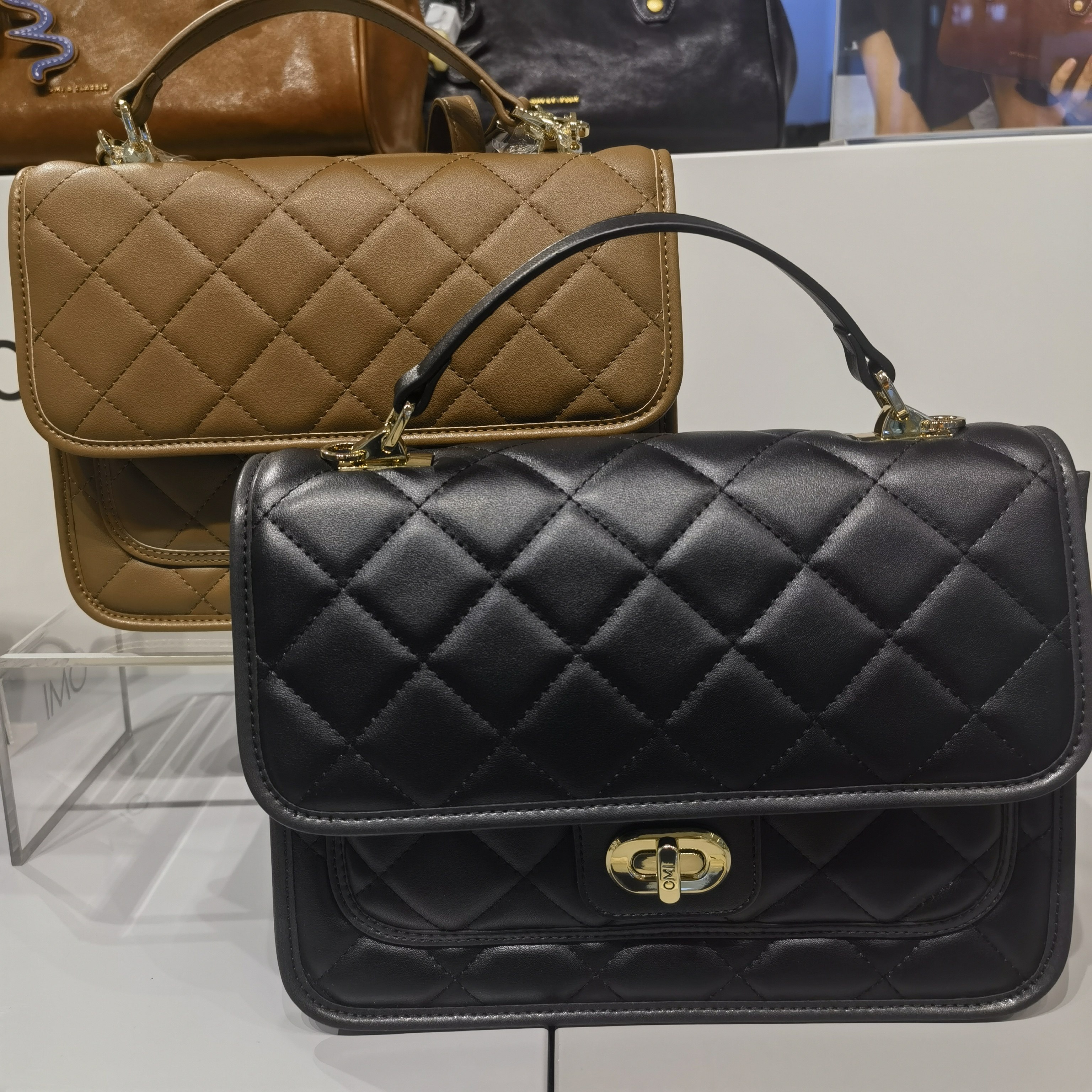 OMI欧米新款手提双肩斜挎菱形格女士包包