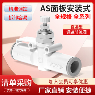 2052F 速度控制阀AS1001 管道型面板节流阀气管快速接头隔板安装 式