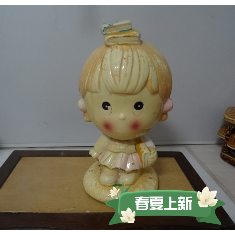 老储蓄罐存钱罐80年代陶瓷女孩零钱罐陶瓷桌面摆件老瓷器实物拍照