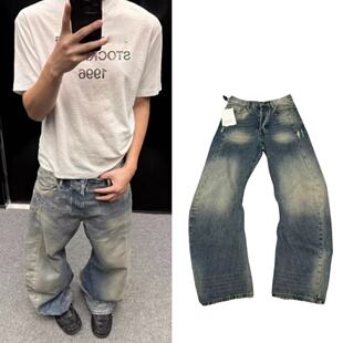 原标AC风格 牛仔裤 长裤 潮 25FW水洗做旧破坏水波纹2006M低腰弯刀裤