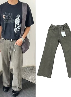 原标AC风格2021m版型牛仔裤水洗做旧烟灰色直筒微喇长裤Cleanfit