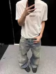 Original Ac Style 25Fw Washed Distressed Water Ripple 2006m Low-Rise Scimitar Jeans Long Pants Trendy