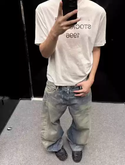 Original Ac Style 25Fw Washed Distressed Water Ripple 2006m Low-Rise Scimitar Jeans Long Pants Trendy
