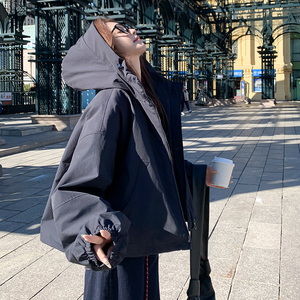 连帽小个子百搭气质棉衣慵懒风冲锋衣女加厚面包服外套夹克美式图片