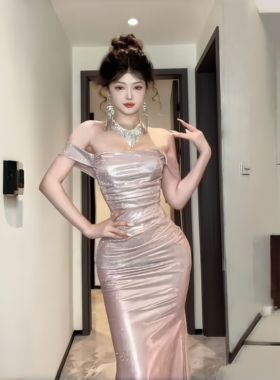 高级感绝美闪闪长款礼服裙女轻奢生日晚宴礼服高端性感吊带连衣裙