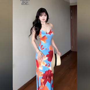 海边度假露背裙子 instunning热带海岛风花卉吊带连衣裙女2025新款