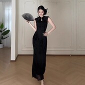 高级感气质包臀长裙子 连衣裙女2026新款 新中式 黑色改良旗袍裙无袖