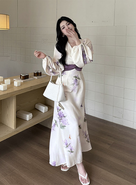 instunning新中式国风氛围感改良旗袍女紫色晕染气质收腰连衣裙子