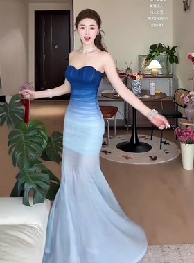 instunning绝美气质抹胸晚礼服裙子2025新款生日宴会渐变鱼尾裙女