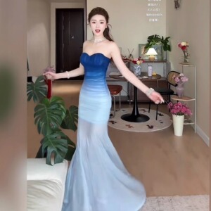 instunning绝美气质抹胸晚礼服裙子2025新款生日宴会渐变鱼尾裙女