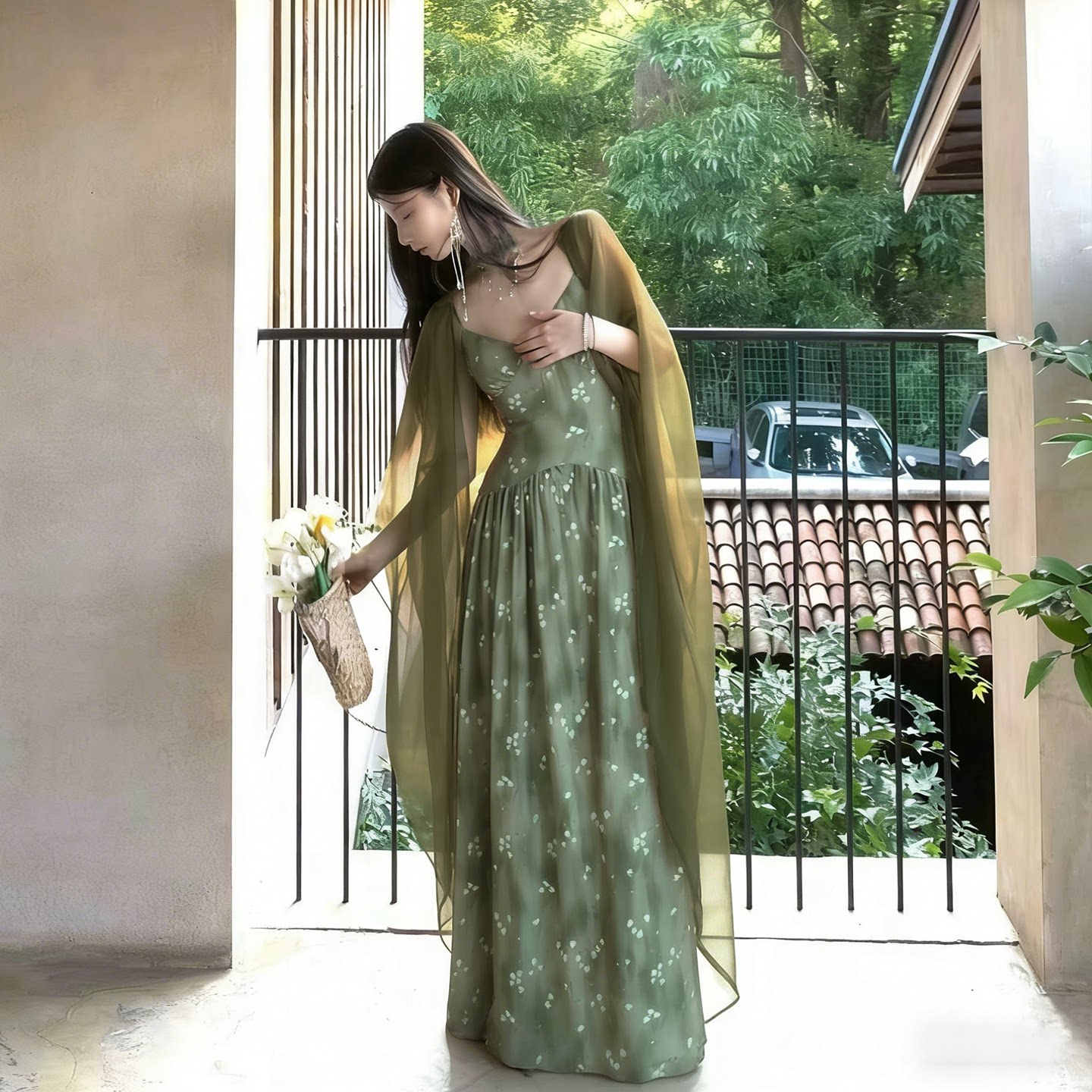 【绿野仙踪】清冷仙女风度假碎花吊带连衣裙女夏薄款开衫两件套装