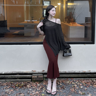 instunning废土风套装女不规则罩衫2025茶系穿搭御姐吊带连衣裙女