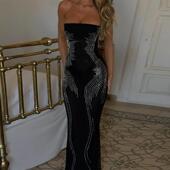 instunning欧美性感抹胸烫钻气质礼服裙春季 高级感生日派对长裙子