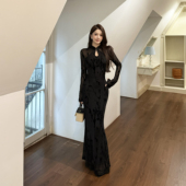 instunning新中式 连衣裙女性感开叉包臀长裙礼服 国风改良旗袍长袖