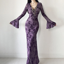 紫色长袖 instunning 法式 新款 气质v领植绒连衣裙女性感长裙子 秋季