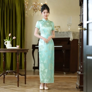 二小姐旗袍｜202春季新款提花真丝旗袍中式桑蚕丝连衣裙手工