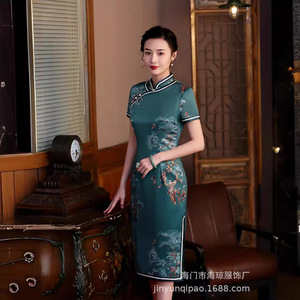 二小姐旗袍｜海琼精工双层钻石丝旗袍2024春新款女士日常