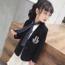 外套2019女中大童洋气韩版 春秋儿童小女孩西装 黑色潮 女童秋装 新款