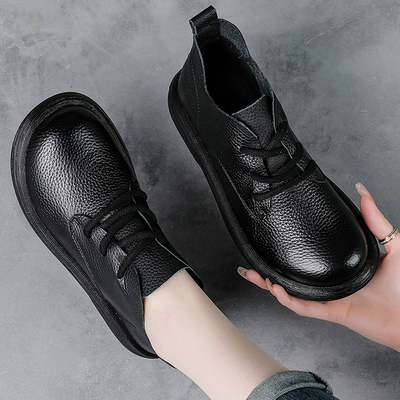 头层牛皮靴子女2025新款秋冬单靴真皮软底加绒短靴舒适中年妈妈鞋