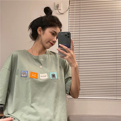 Real shooting summer versatile Korean version Street blowing ins fashion niche embroidery BF Harajuku gentle wind 5-point short sleeve clothes