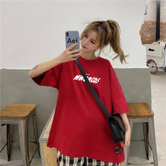 Real shot of Harajuku Korean style loose letter short sleeve T-shirt girl
