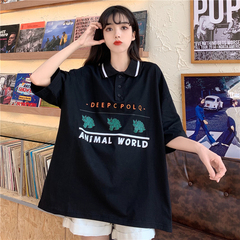 Cartoon polo shirt with Lapel print short sleeve T-shirt