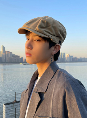 日系帽子男士潮韩版百搭前进帽男春夏季短檐鸭舌帽男休闲贝雷帽男