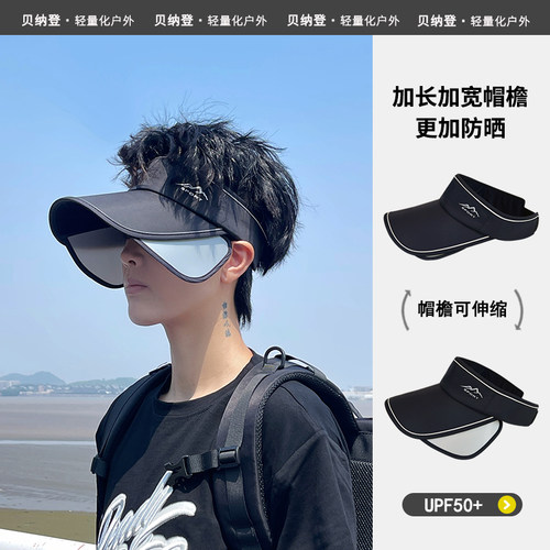户外防晒伸缩大檐无顶鸭舌棒球帽