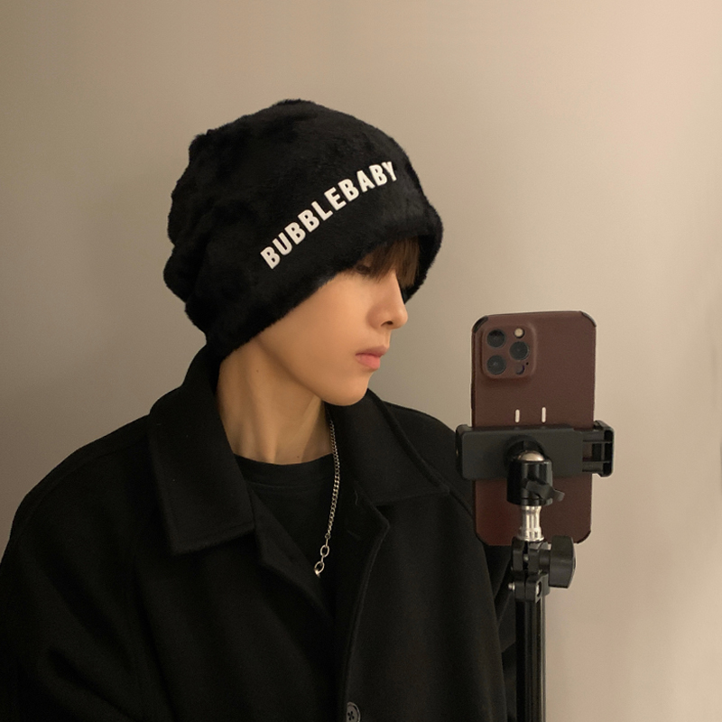 宽松休闲保暖毛绒堆堆帽子冷帽