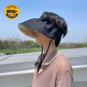 防晒帽男遮脸防紫外线大帽檐可折叠帽子夏季防风绳遮阳空顶太阳帽