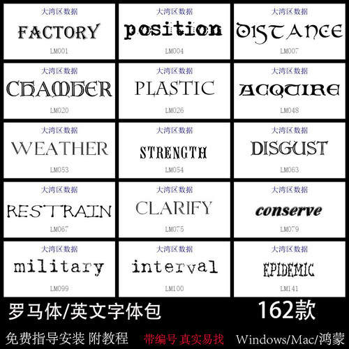罗马字体包英文PS设计Word剪映视频字幕WPS广告ai素材招牌手写Mac