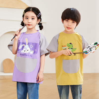 儿童防水罩衣短袖幼儿园宝宝吃饭围裙小学生美术画画防脏防油护衣