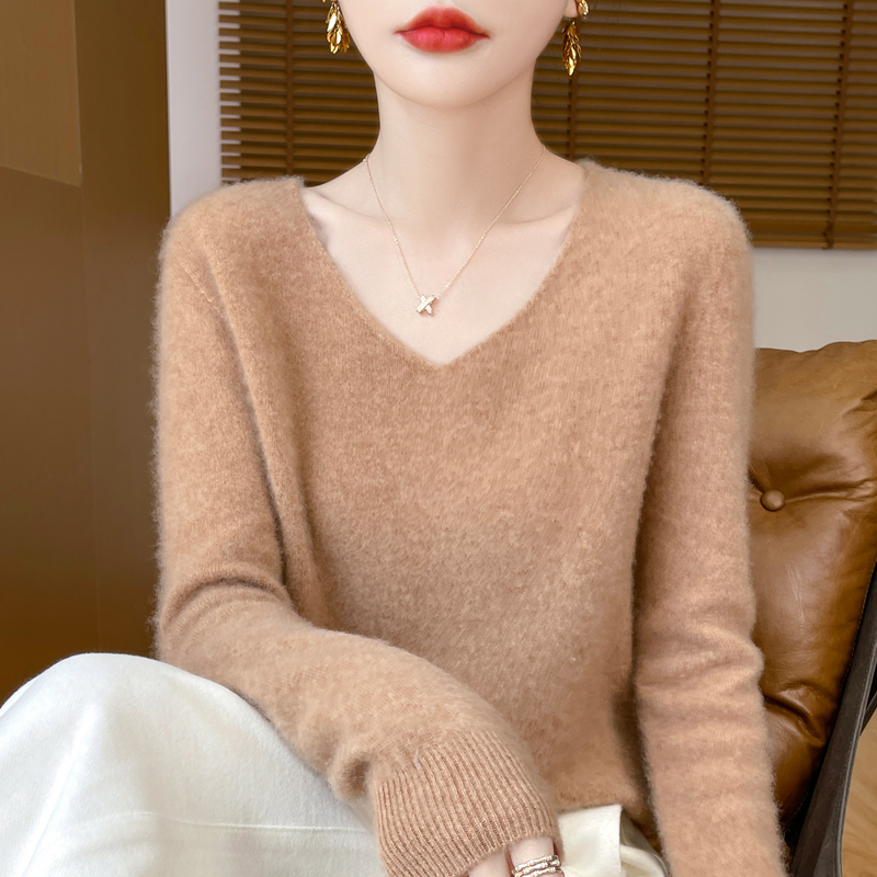 2025年秋冬新款羊毛衫女V领纯色