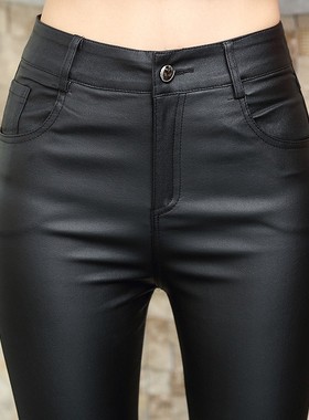 哑光磨砂加长加绒皮裤子女高腰显瘦2025年秋新款涂层弹力打底裤女