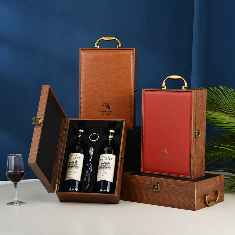 红酒盒包装礼盒高档酒盒2单双支装葡萄酒盒包装盒皮加木酒箱盒子