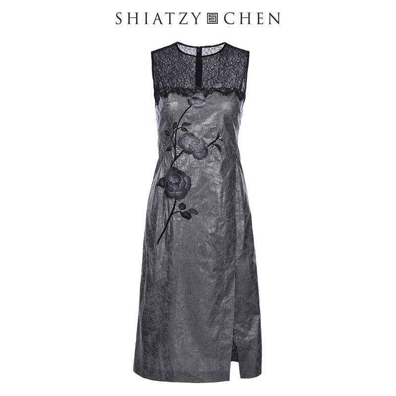 SHIATZY CHEN/夏姿·陈亮光涂层面料刺绣连衣裙607705