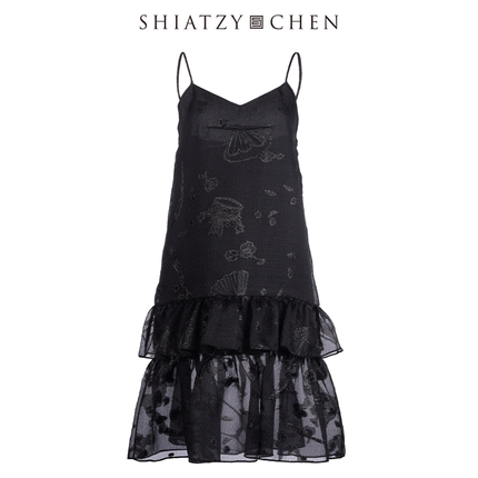 SHIATZY CHEN/夏姿·陈金属纱质提花短连衣裙 607165