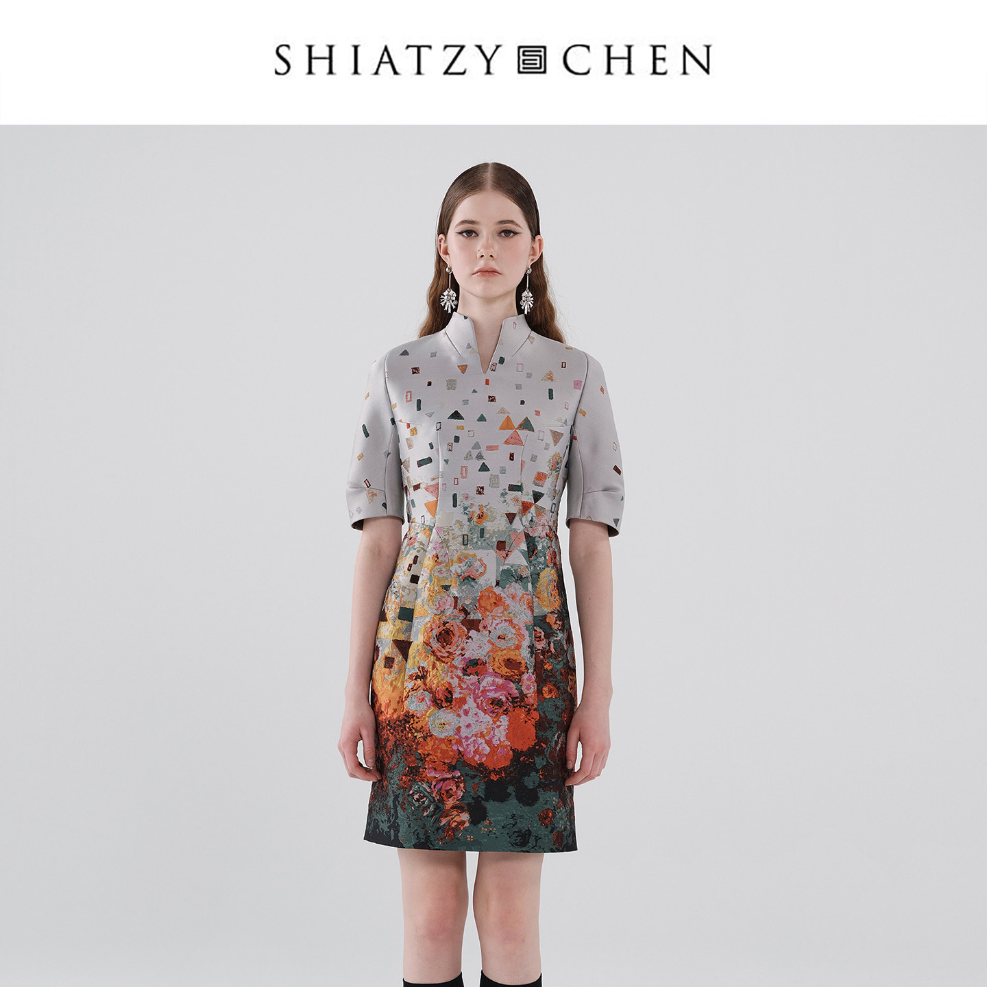 SHIATZY CHEN/夏姿·陈采帨系列丝质混纺提花短袖连衣裙640555