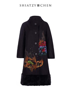 夏姿·陈新中式 光尘系列饰毛边刺绣大衣627067 CHEN SHIATZY