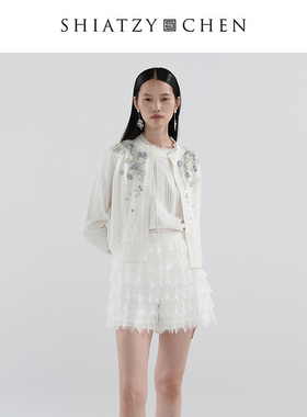 SHIATZY CHEN/夏姿·陈2024年新品墨沫系列真丝蕾丝短裤641203
