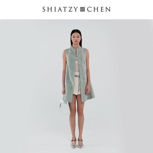 SHIATZY CHEN/夏姿·陈春夏系列中式连袖塔夫绸刺绣长背心157104
