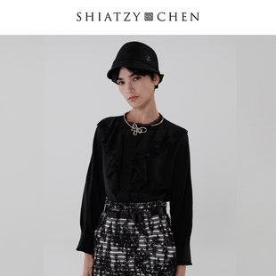 152571 夏姿·陈25春夏双漪系列荷叶边皱褶真丝衬衫 SHIATZY CHEN