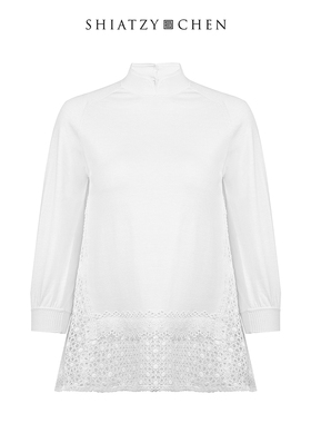 SHIATZY CHEN/夏姿·陈春夏新复古花朵蕾丝小立领针织上衣112128