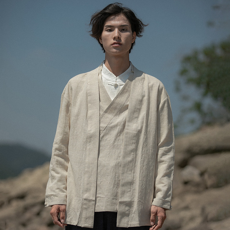 중국 스타일 복고풍 HANFU 봄과 여름 도교 가운 가디건 당나라 정장 남성 청소년 민족 스타일 가짜 투피스 카디건 망토