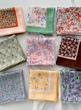 春夏季清新透气女柔软文艺装饰小丝巾日系复古百搭碎花小方巾