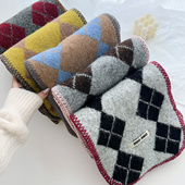 2025年韩系复古菱格格子围巾女冬季 氛围感加厚保暖护颈围脖披肩